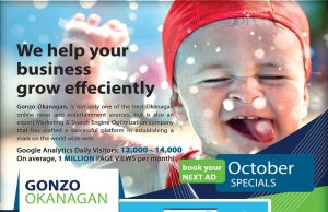 Gonzo Okanagan Online Marketing – October Promotion Gonzo Okanagan Online October Promotion 2017. Automotive, Restaurants, Real Estate, Wine and Dine, Retail, Hotels, Motels, Okanagan Online Marketing.