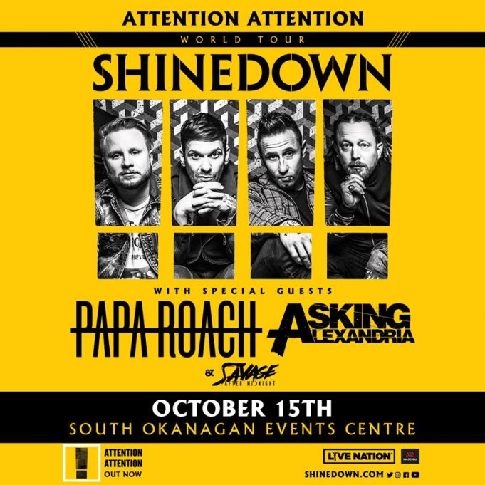 Multi-platinum rock band SHINEDOWN returns to Penticton this fall with 2019 ATTENTION ATTENTION World Tour